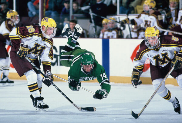 North Dakota hockey player flied through the air